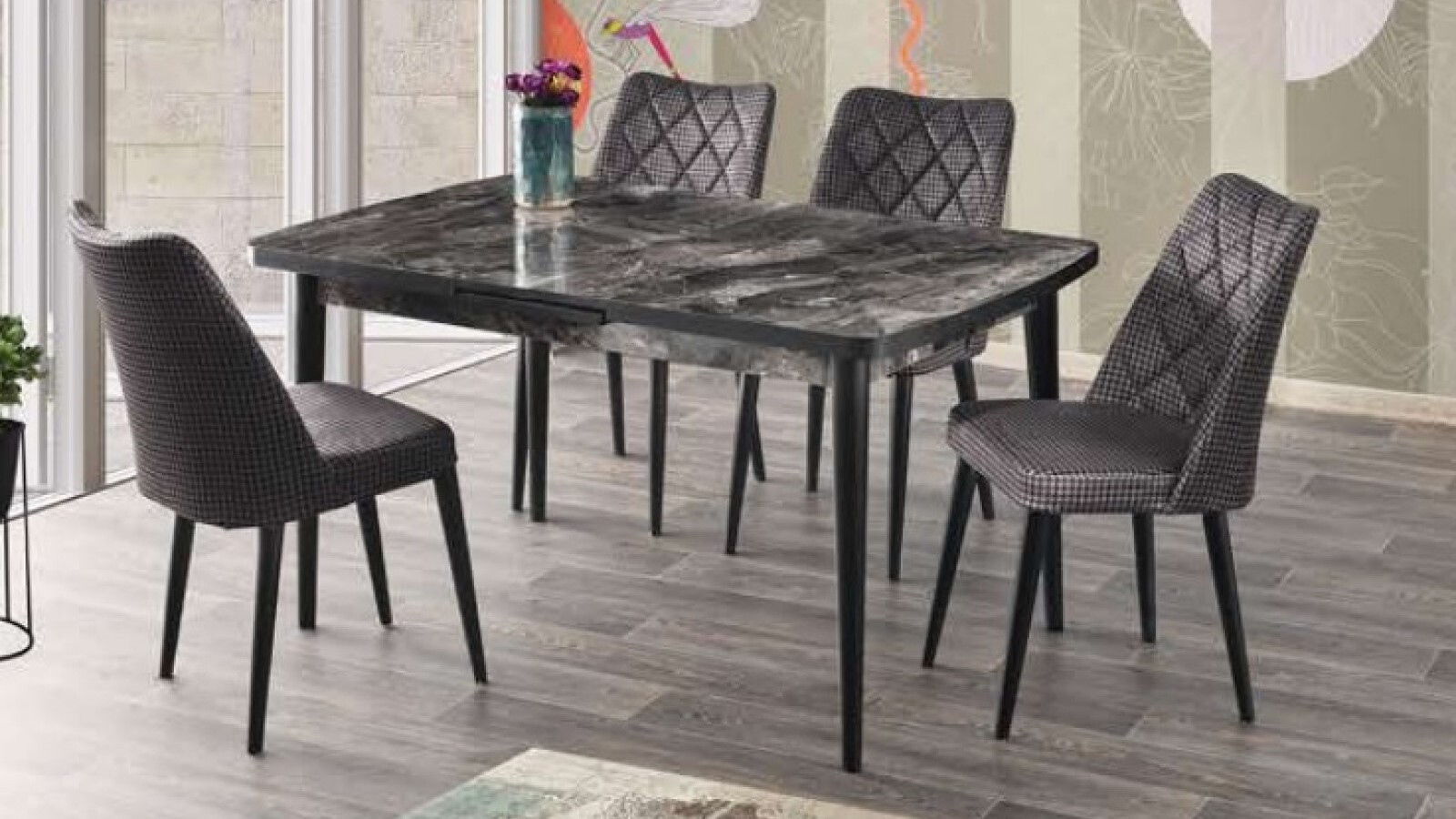 Silva Table Black Marble 130x80 cm ve Nova Chair