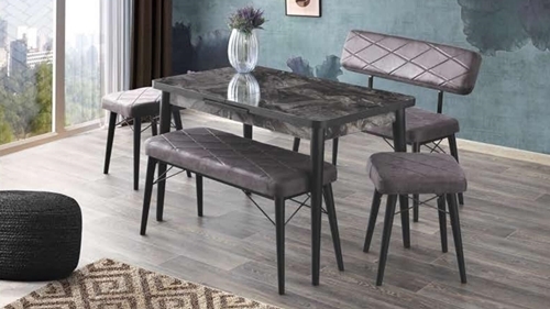 Silva Table Black Marble 120x70 cm and Atlanta Bench Set