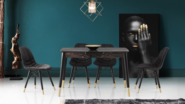 Milano Table Siyah Mermer 120x70 cm and Defne Chair