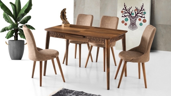 Milano Table Baroque Walnut 120x70 cm and Inci Chair