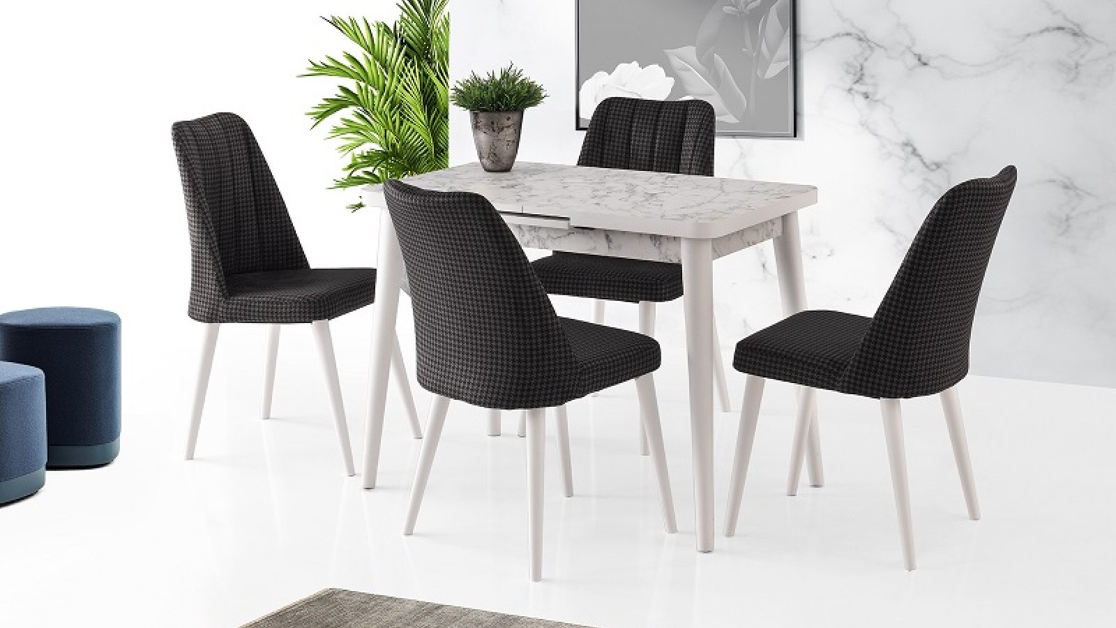 Silva Table White Marble 100x60 cm ve Sude Chair