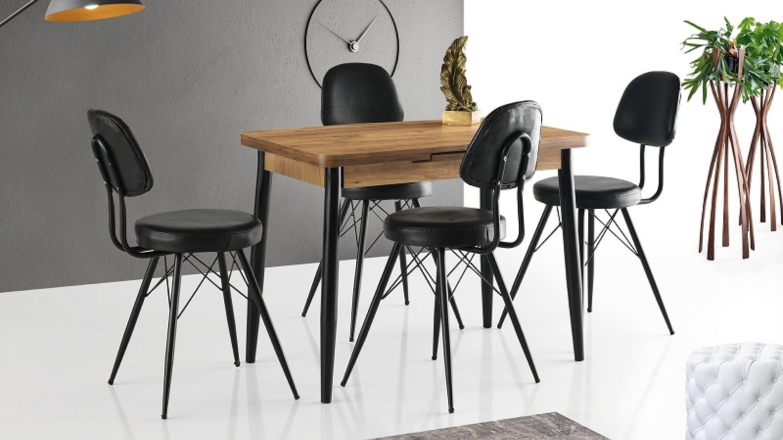 Silva Table (Metalic Leg)  Ash 100x60 cm ve Ece Chair