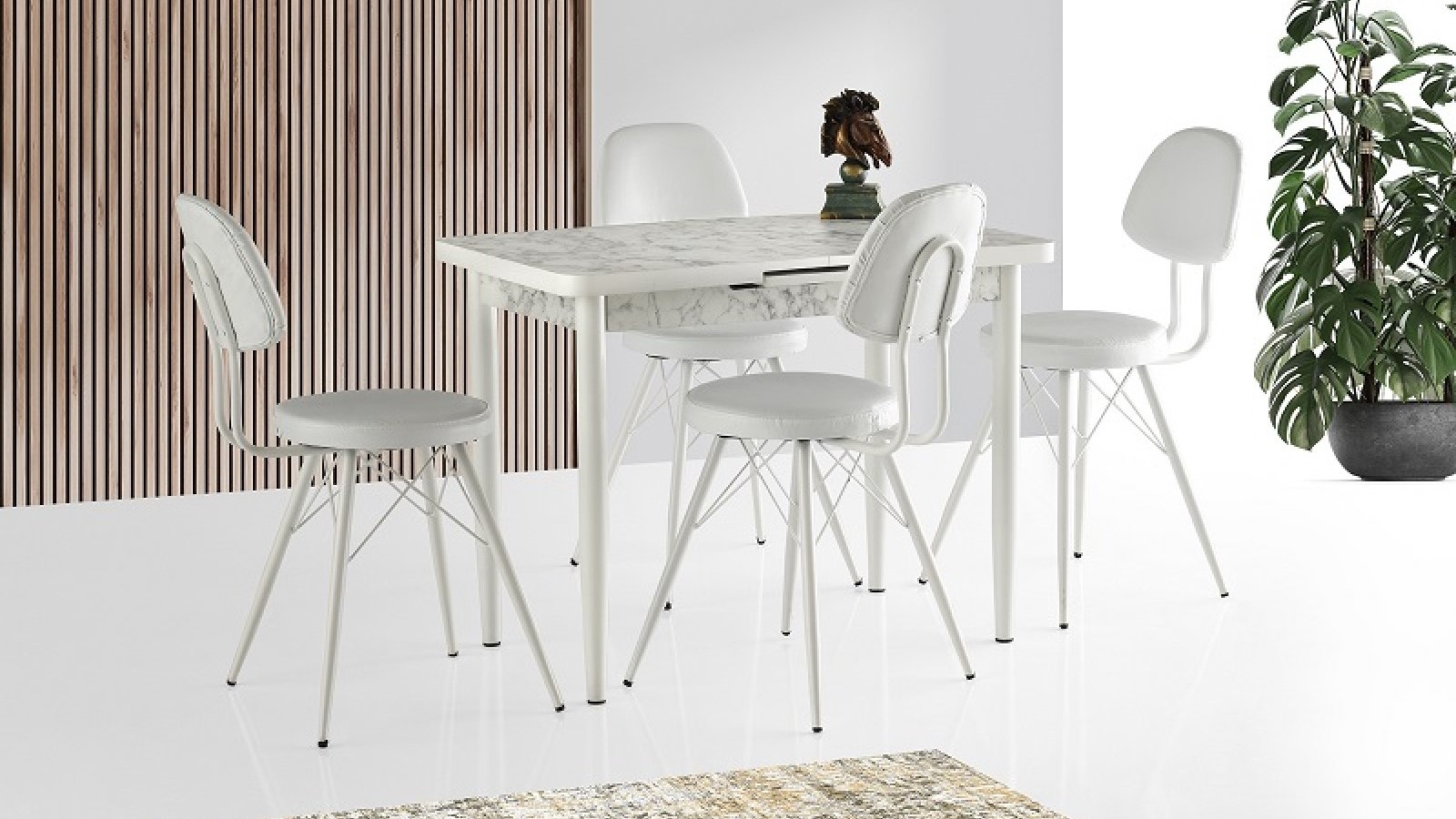 Silva Table (Metalic Leg)  White Marble 100x60 cm ve Ece Chair