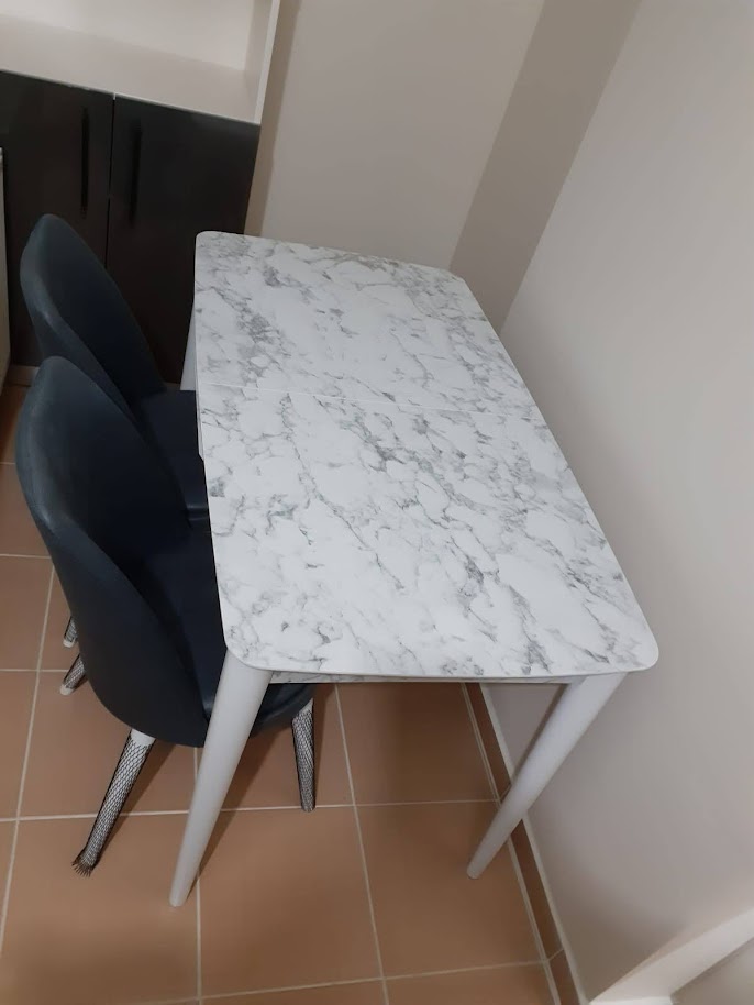 Milano Mdf Table 120x70 cm White Marble and Melisa Chair
