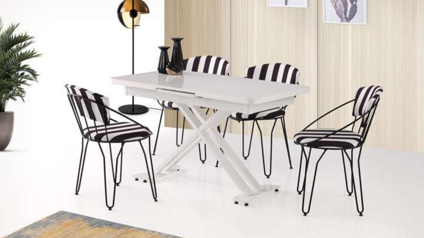 Silva White X Leg Table 120x70 cm and Istanbul Chair 