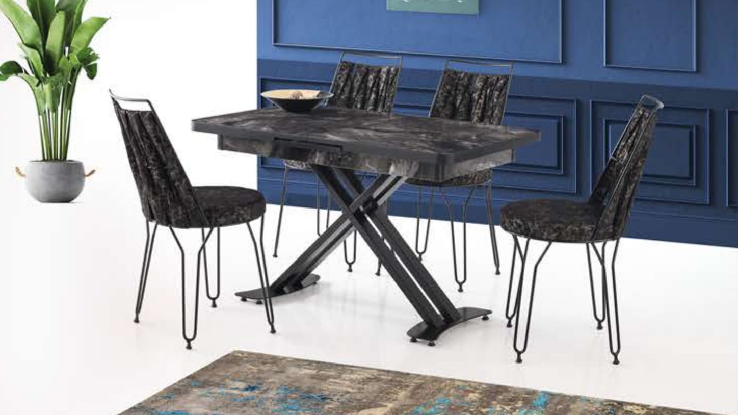 Silva X Leg Table Black Marble 120x70 cm and Ada Braided Chair