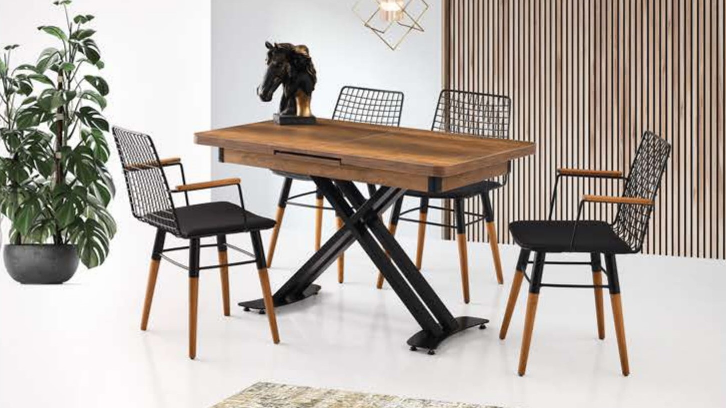 Silva X Leg Table Baroque Walnut 120x70 cm and Nehir Chair