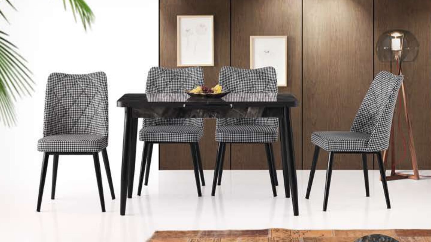 Silva Table (Metal Leg) Black Marble 120x70 cm ve Nova Chair