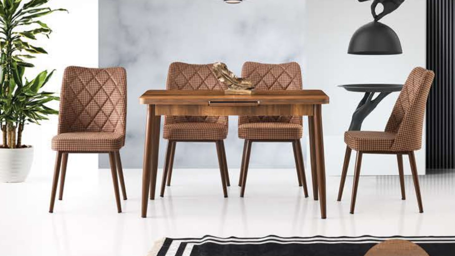 Silva Table (Metal Leg) Baroque Walnut 120x70 cm ve Nova Chair