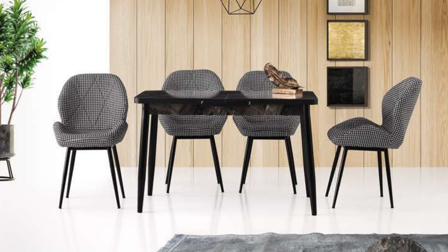 Silva Table (Metal Leg) Black Marble 120x70 cm ve Vera Chair