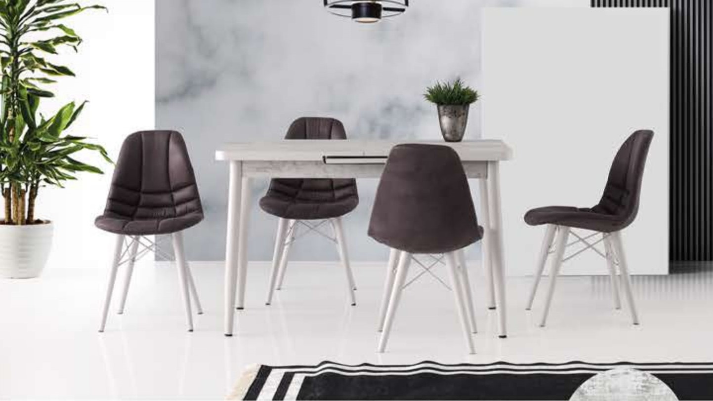 Silva Table (Metal Leg) Crystal 120x70 cm ve İnci Chair