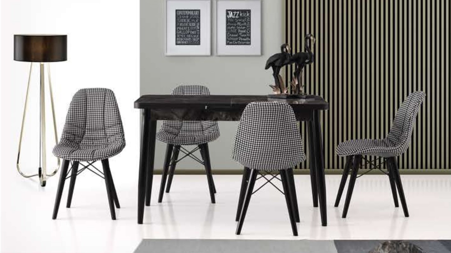 Silva Table (Metal Leg) Black Marble 120x70 cm ve Defne Chair
