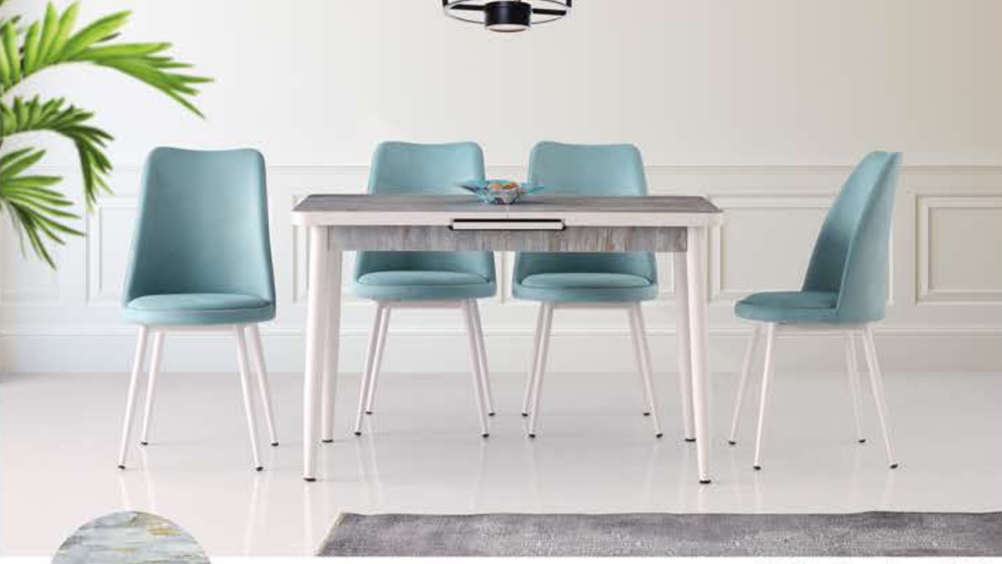 Silva Table (Metal Leg) Lidya 120x70 cm ve Melisa Chair