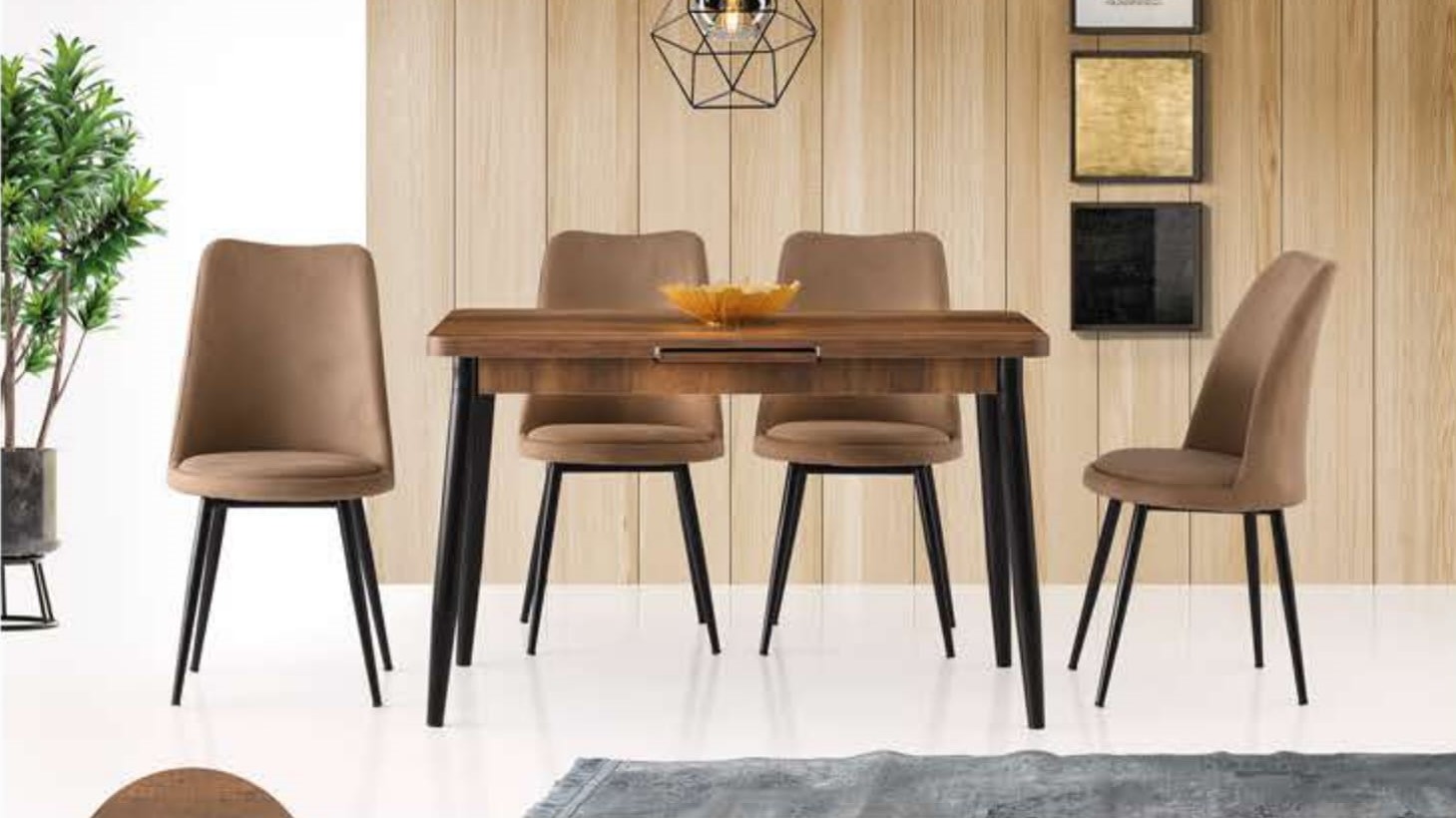 Silva Table (Metal Leg) Baroque Walnut 120x70 cm ve Melisa Chair