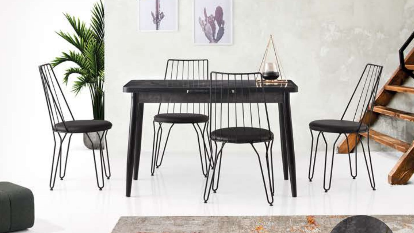 Silva Table (Metal Leg) Aris 120x70 cm ve Ada Chair