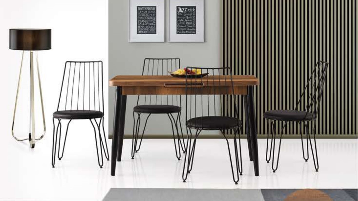 Silva Table (Metal Leg) Baroque Walnut 120x70 cm ve Ada Chair