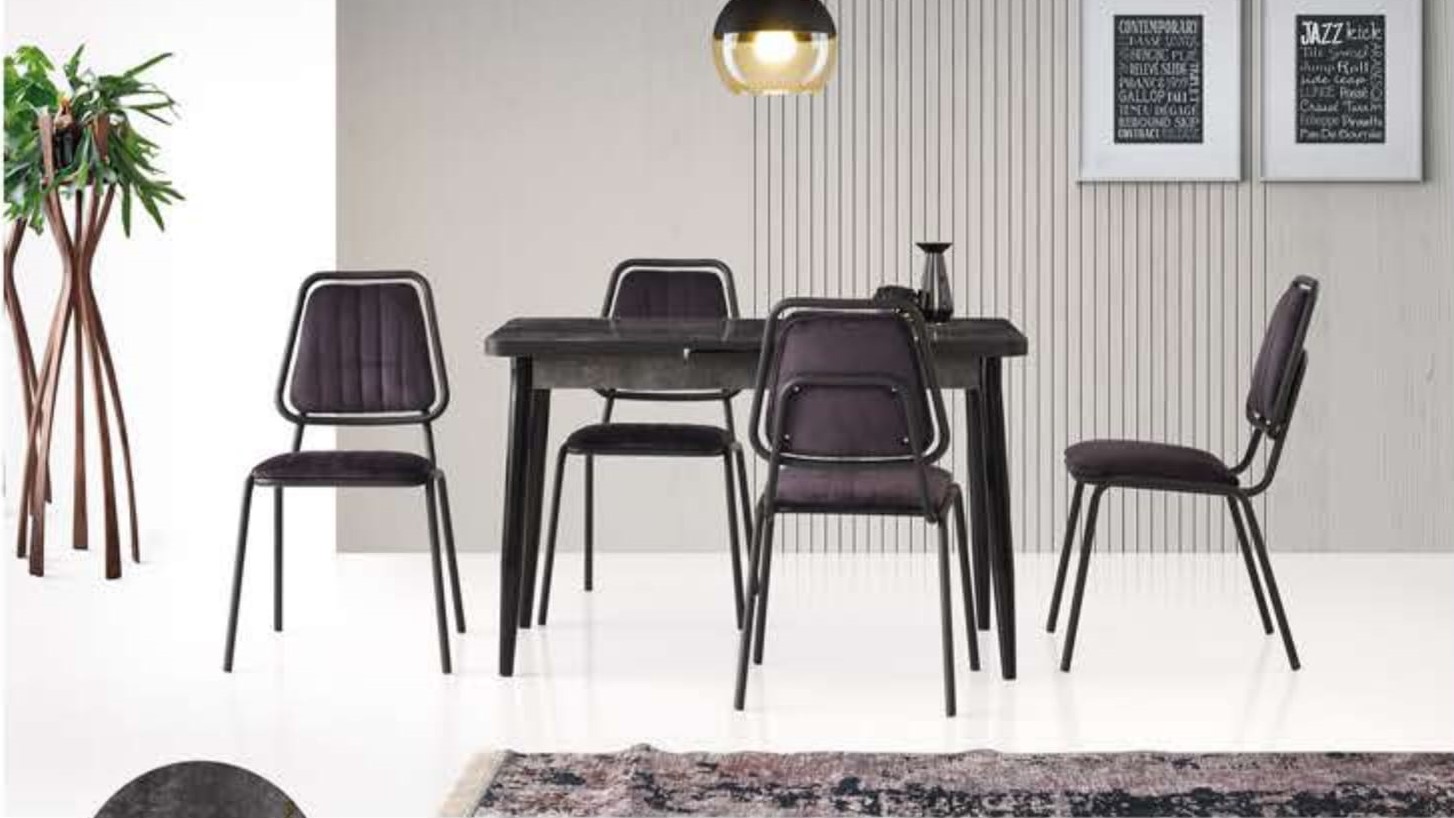 Silva Table (Metal Leg) Aris 120x70 cm ve Buket Chair