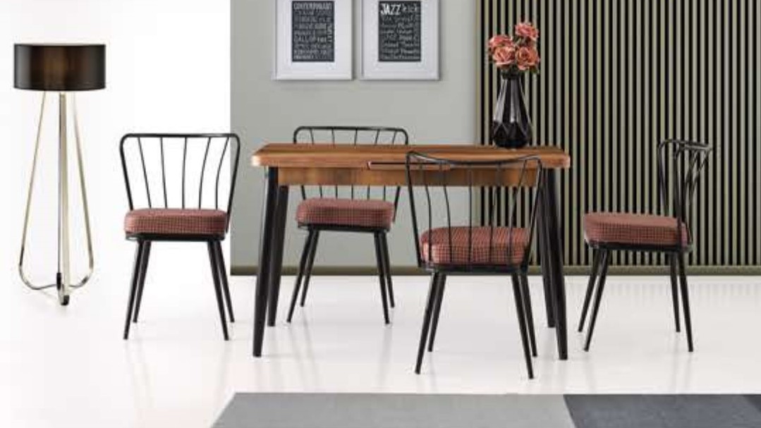 Silva Table (Metal Leg) Baroque Walnut 120x70 cm ve Güneş Chair