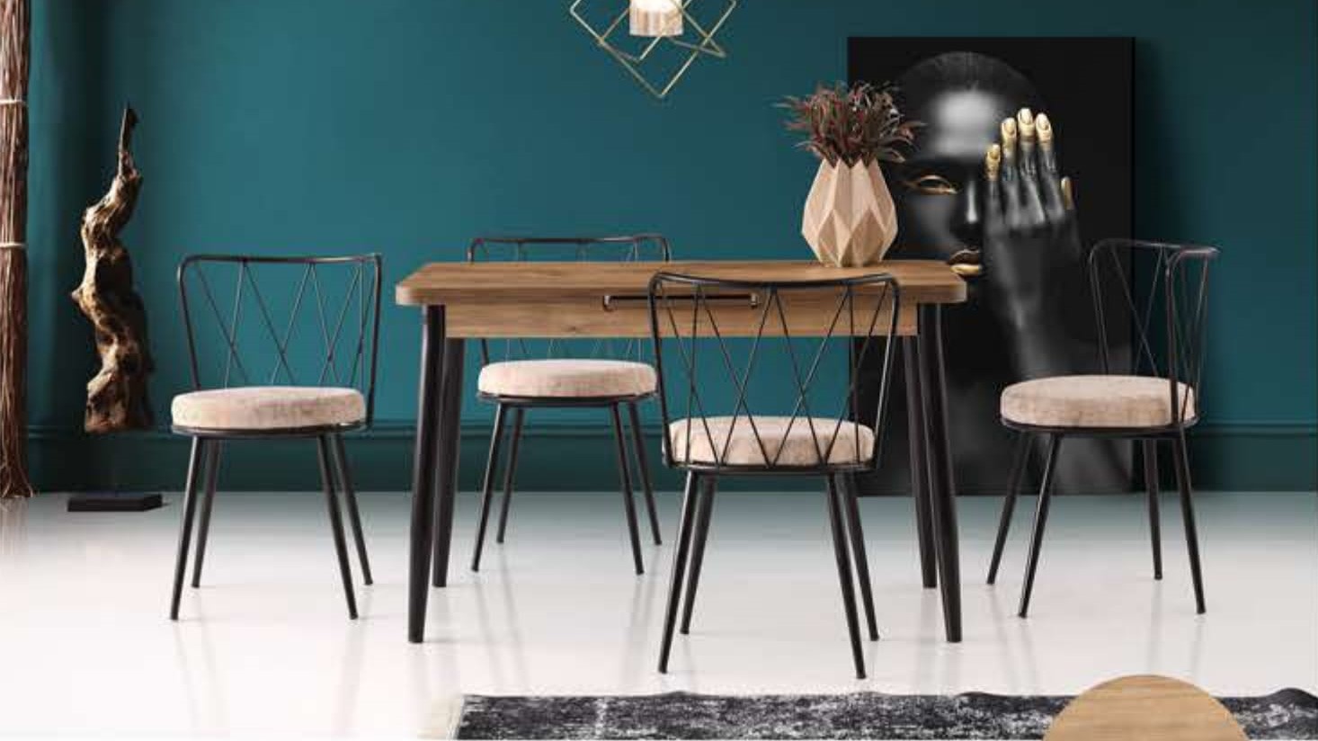 Silva Table (Metal Leg) Ash Tree 120x70 cm ve Yıldız Chair