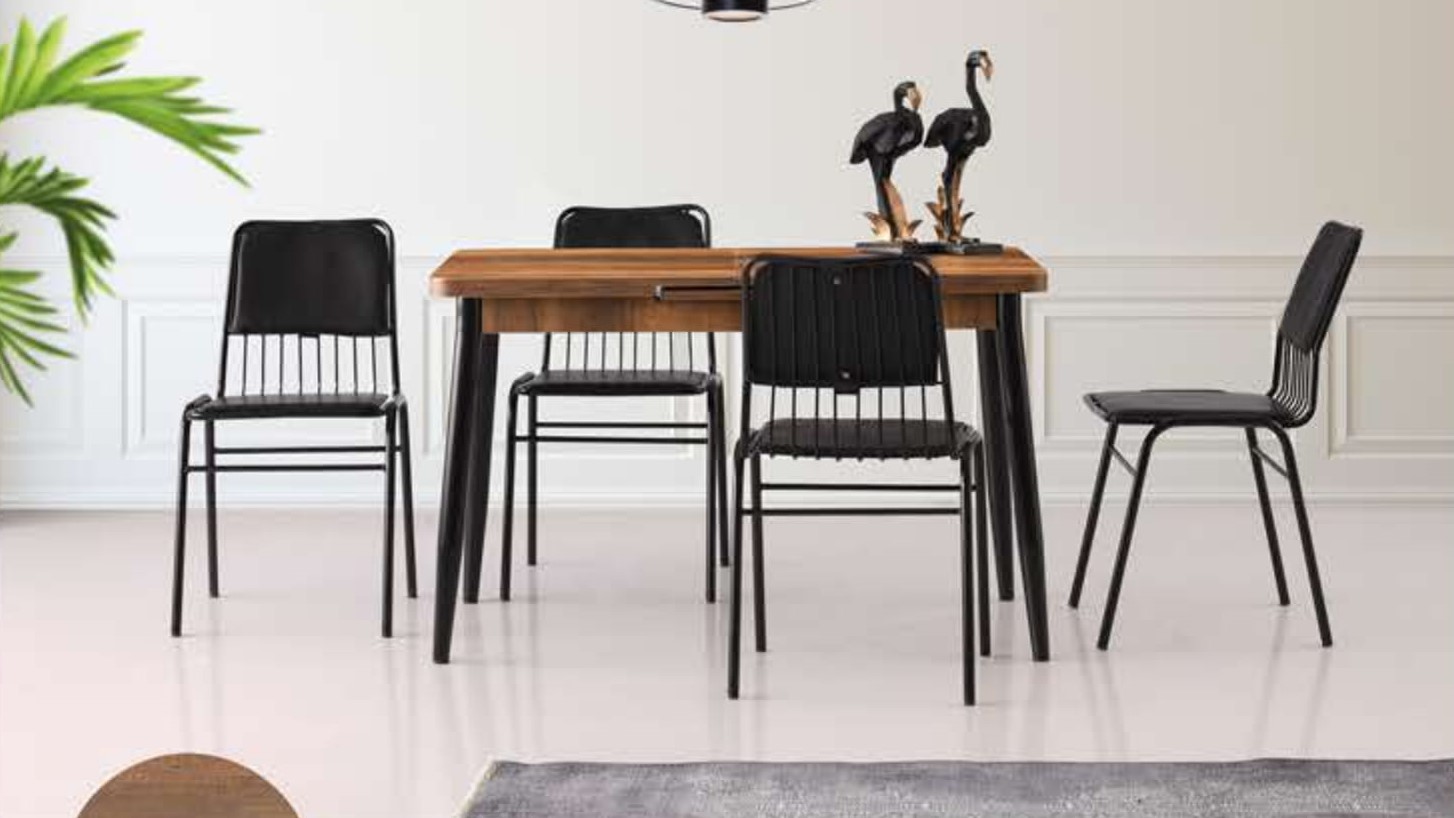 Silva Table (Metal Leg) Baroque Walnut 120x70 cm ve Belgin Chair