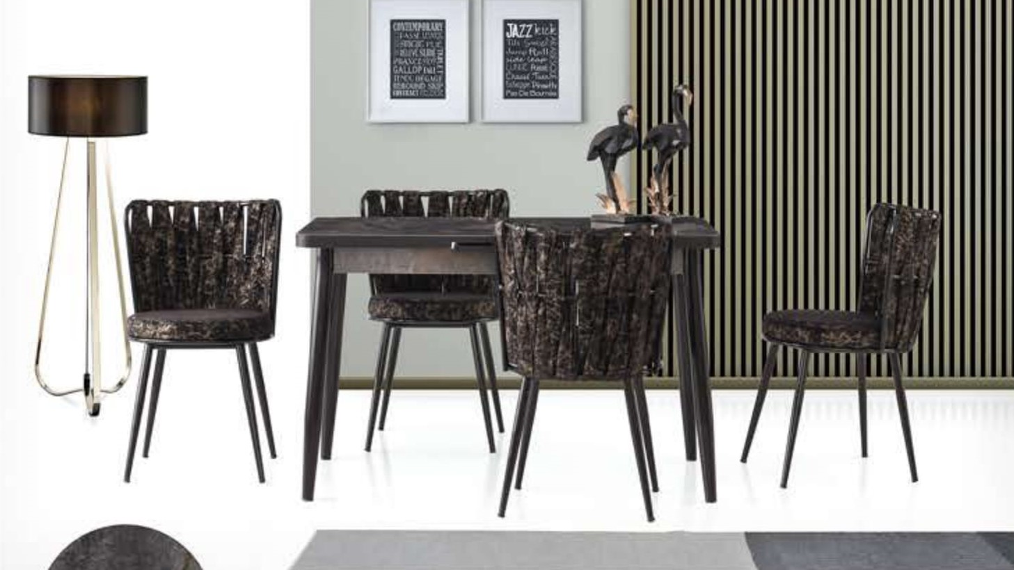 Silva Table (Metal Leg) Aris Marble 120x70 cm ve Dilara Chair