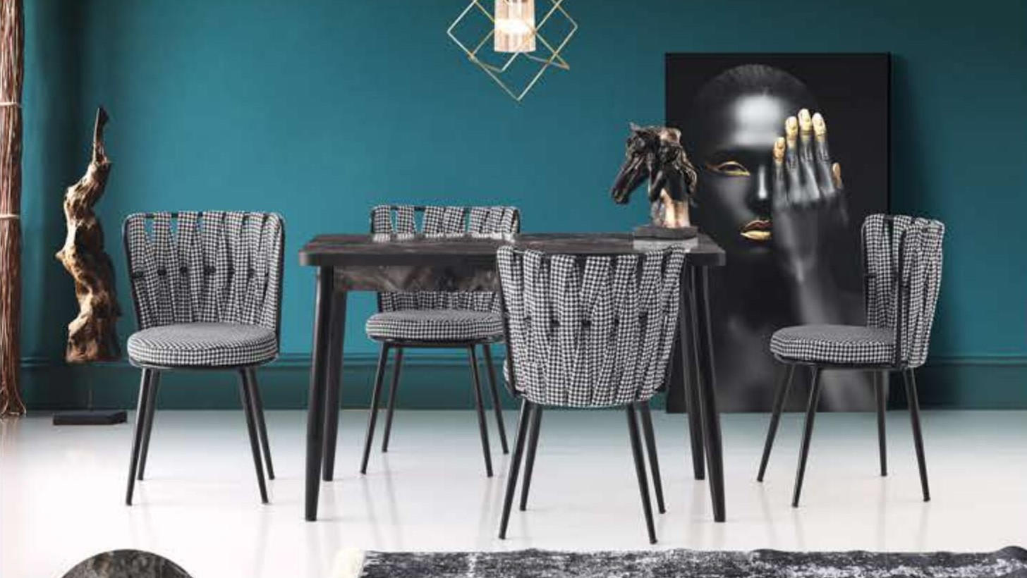Silva Table (Metal Leg) Black Marble 120x70 cm ve Dilara Chair