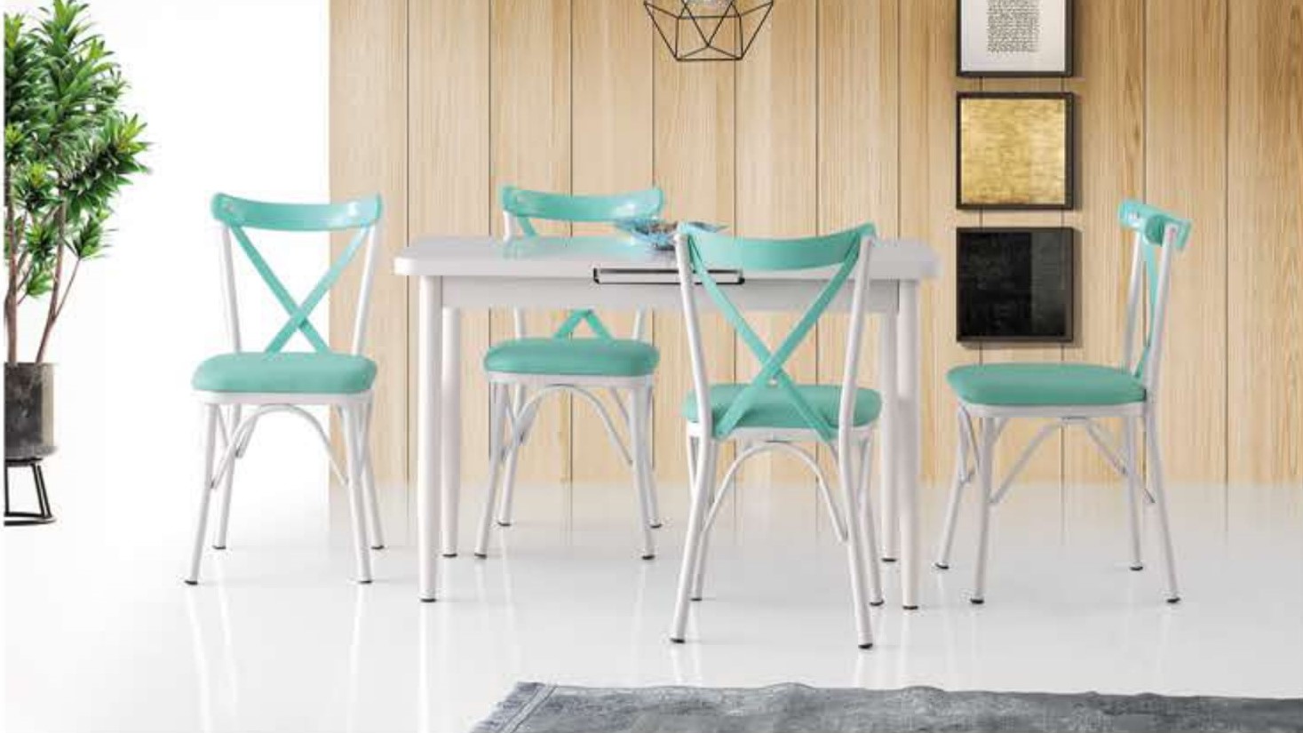 Silva Table (Metal Leg) White 120x70 cm ve Capraz  Chair