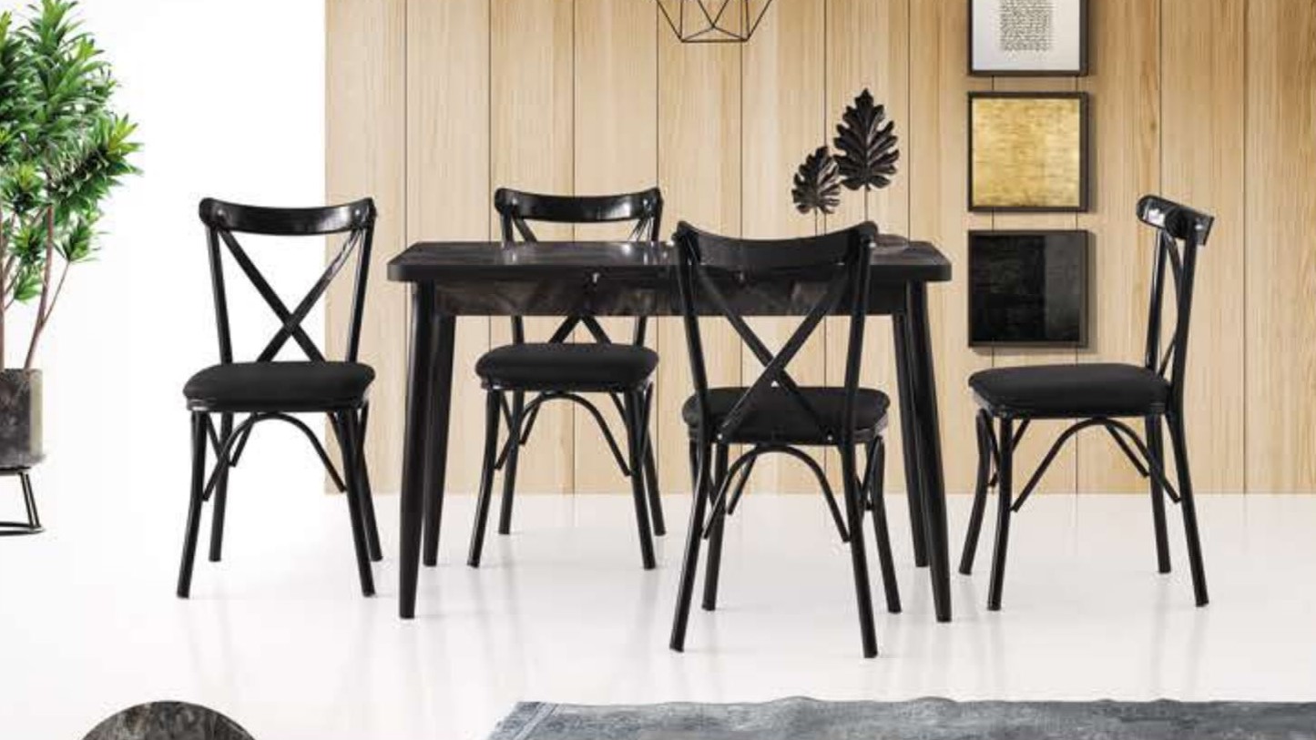Silva Table (Metal Leg) Black Marble 120x70 cm ve Capraz  Chair