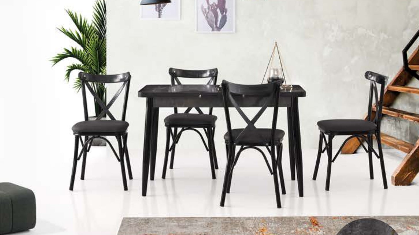 Silva Table (Metal Leg) Aris Marble 120x70 cm ve Capraz  Chair