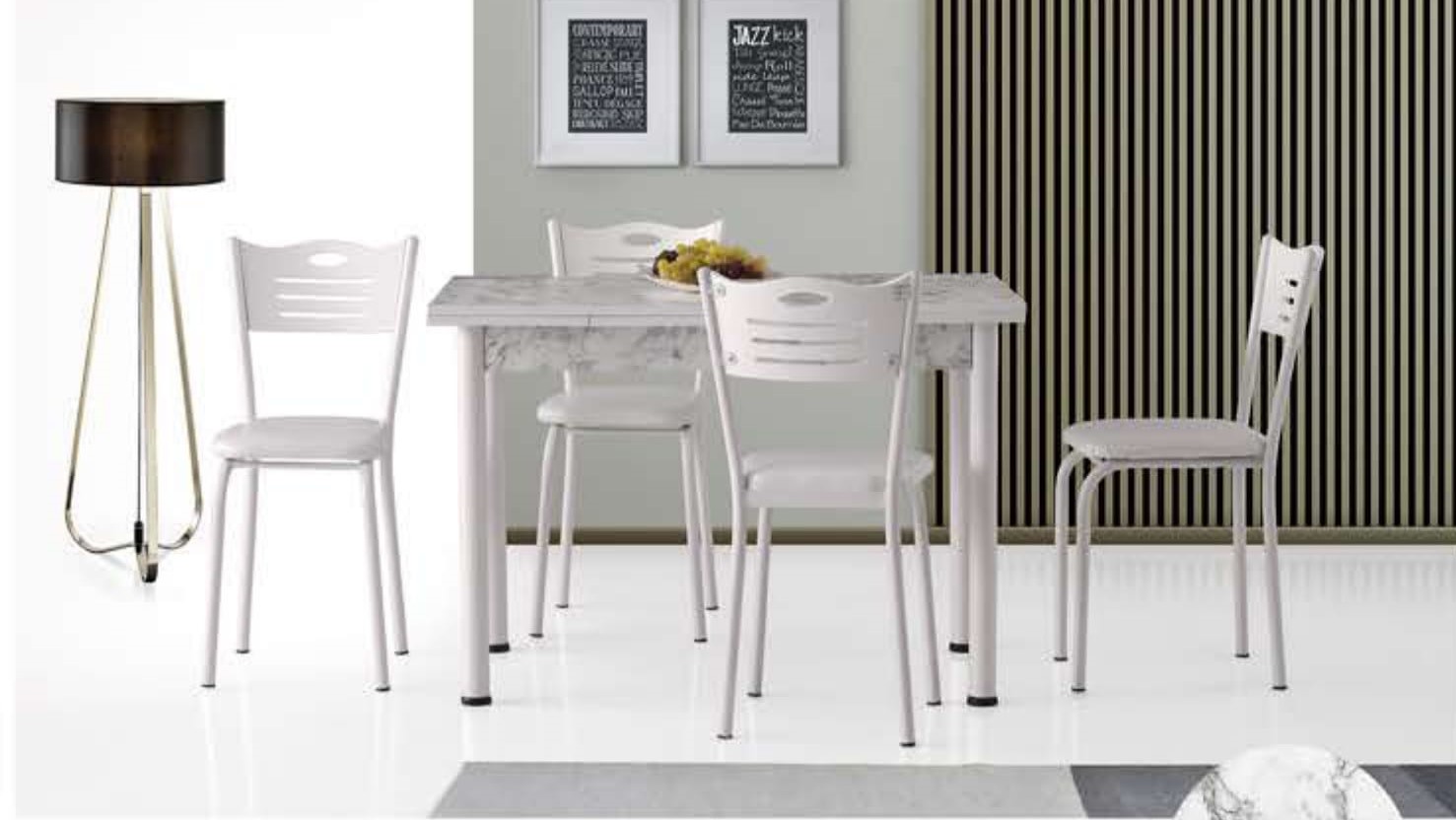 Smart Table (Metal Leg) White Marble 110x70 cm and Sedef Chair