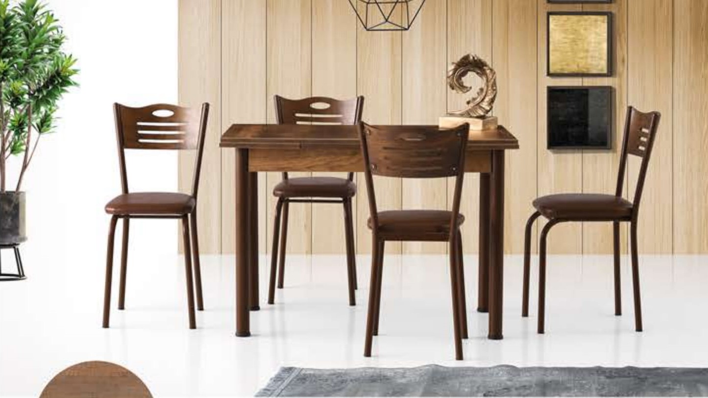 Smart Table (Metal Leg) Baraque Walnut  110x70 cm and Sedef Chair