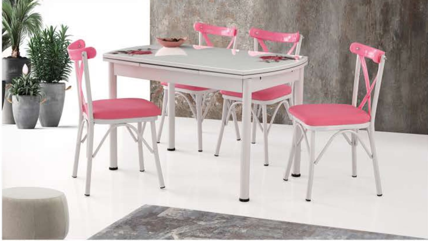 Smart Oval Glass Table (Metal Leg) 120x75  and Çapraz Chair