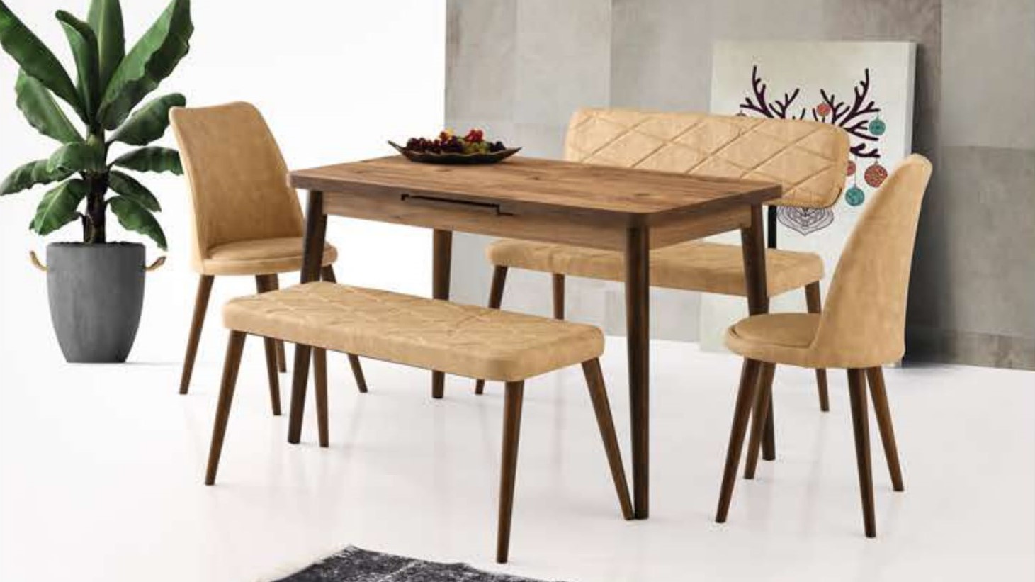 Silva Table Ash 120x70 cm and Ekol Bench Set