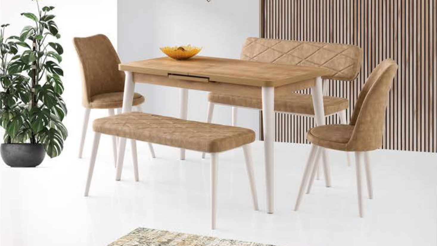 Silva Table Safir Meşe 120x70 cm and Ekol Bench Set