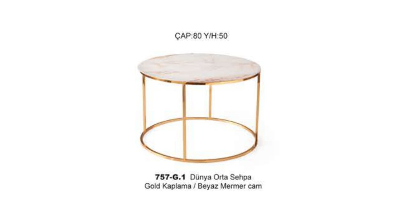 Dunya Coffee Table Gold Plated White Marble Glass