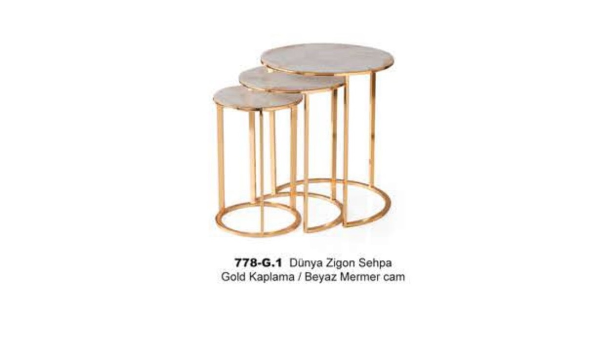 Dunya Nesting Table Gold Plated White Marble Glass