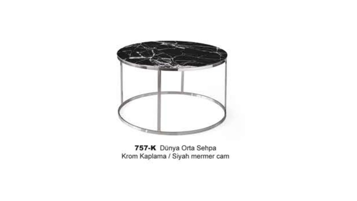 Dunya Center Table Chrome Plated Black Marble Glass