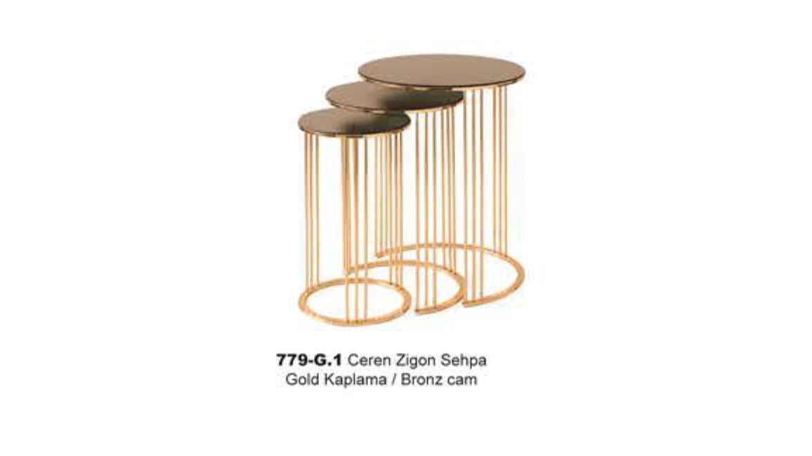 Ceren Nesting Table Gold Plated Bronze Glass