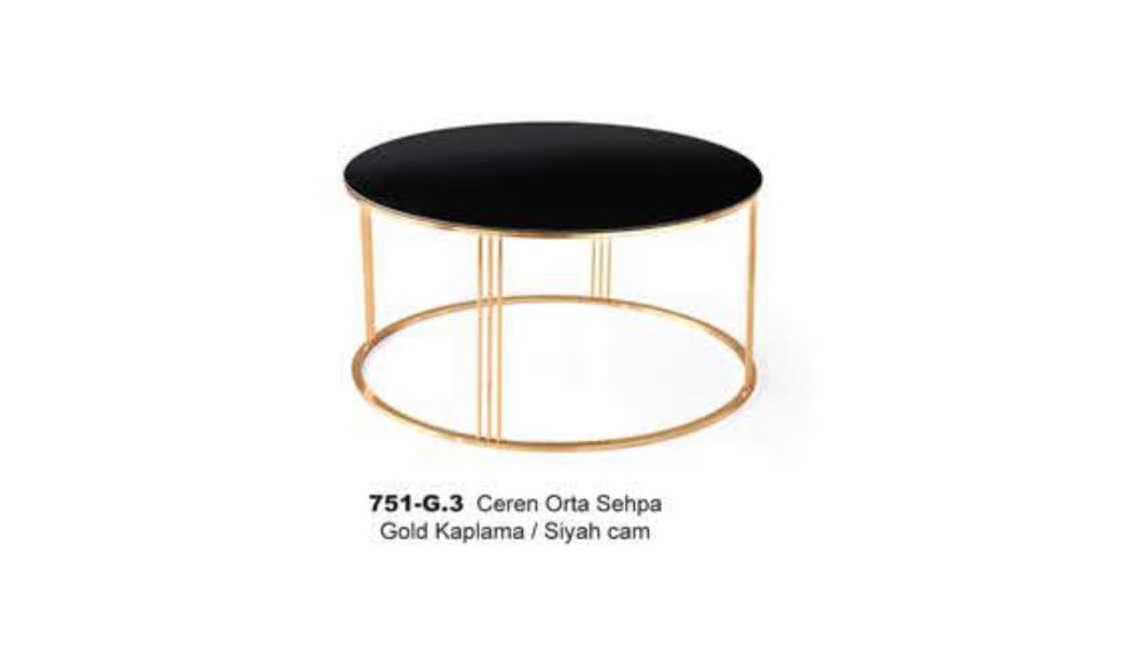 Ceren Center Table Gold Plated Black Glass