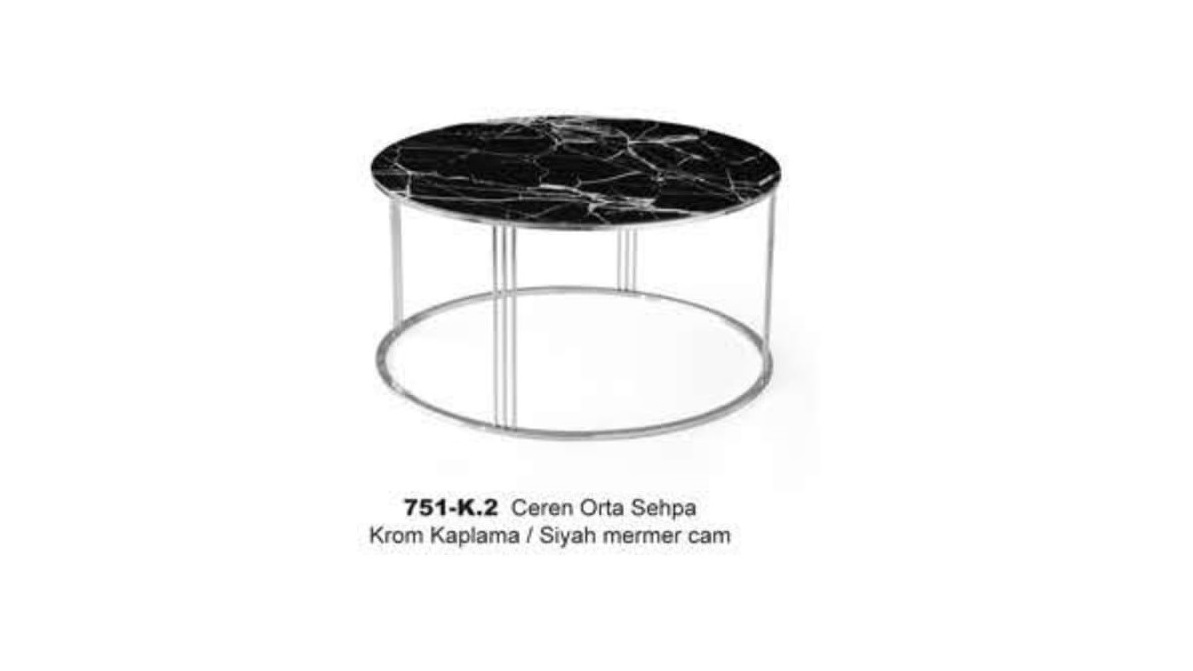 Ceren  Center Table Chrome Plated Black Marble Glass