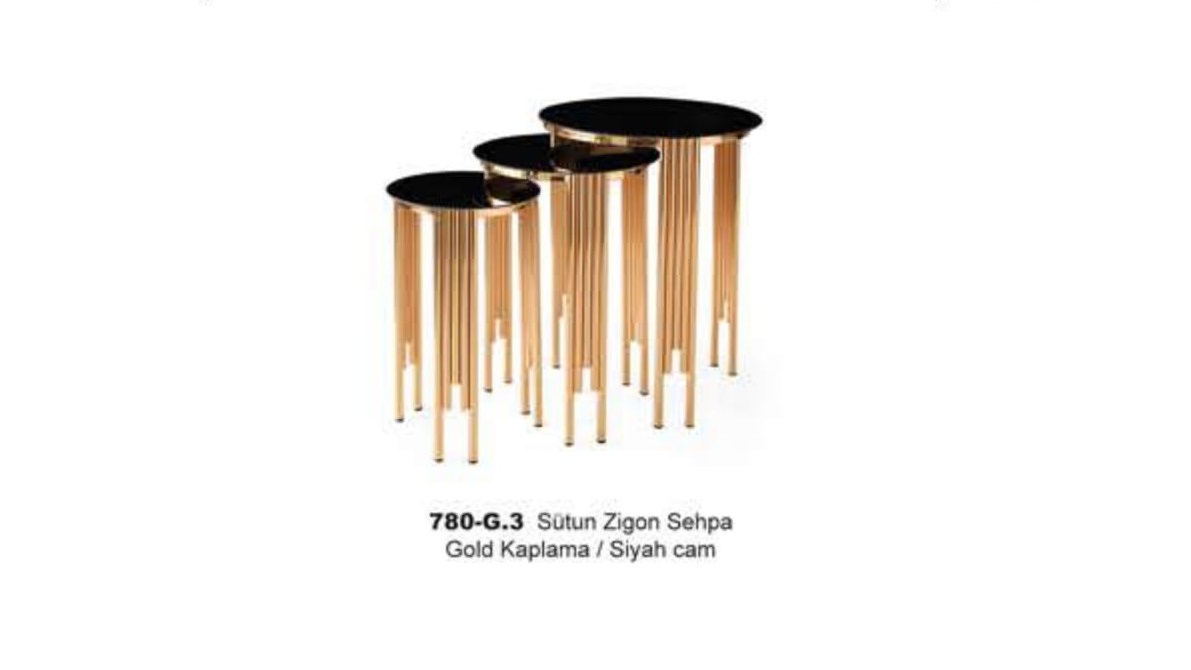 Sutun Nesting Table Gold Plated Black Glass