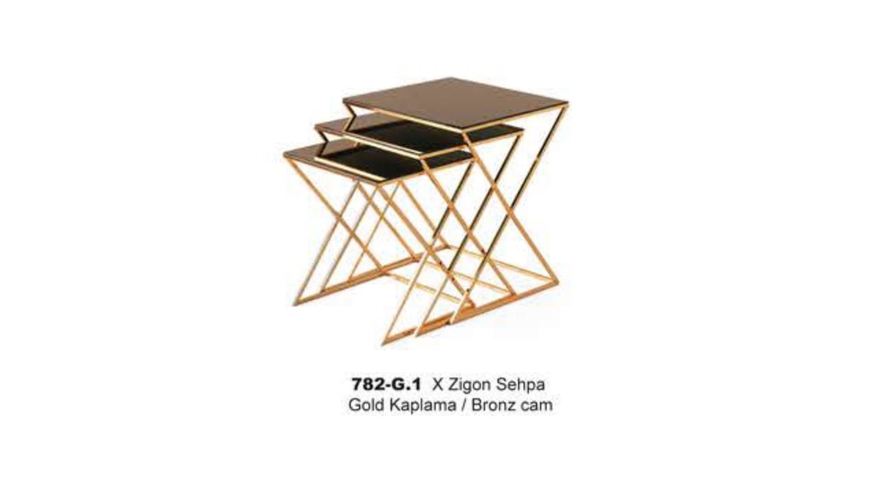 X Nesting Table Gold Plated Bronze Glass