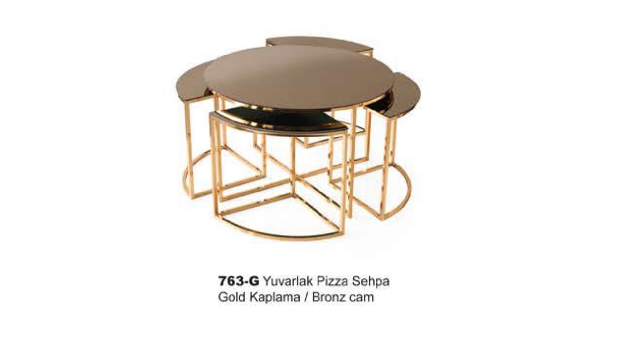 Round Pizza Center Table Gold Plated Bronze Glass