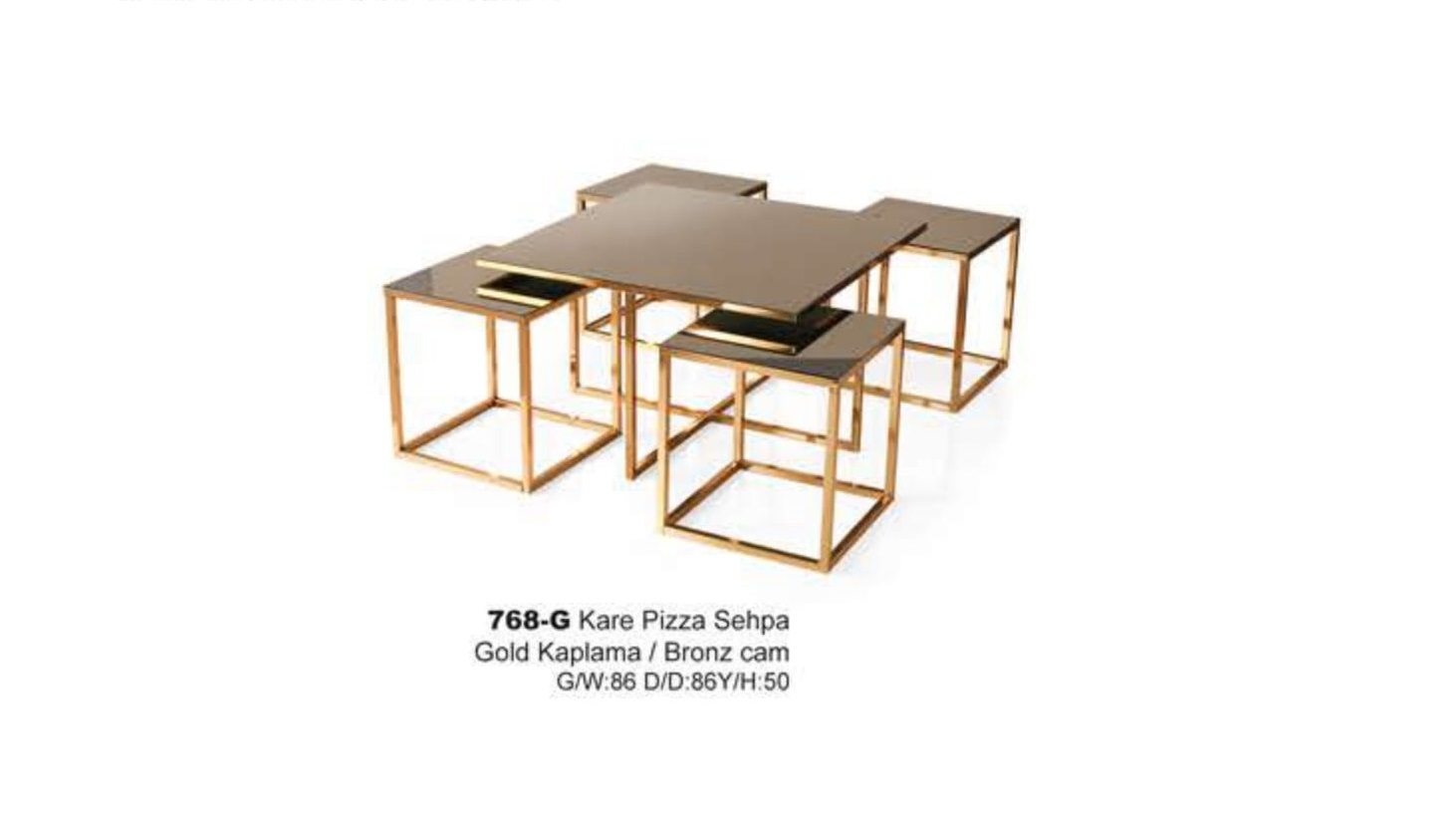 Square Pizza Center Table Gold Plated Bronze Glass