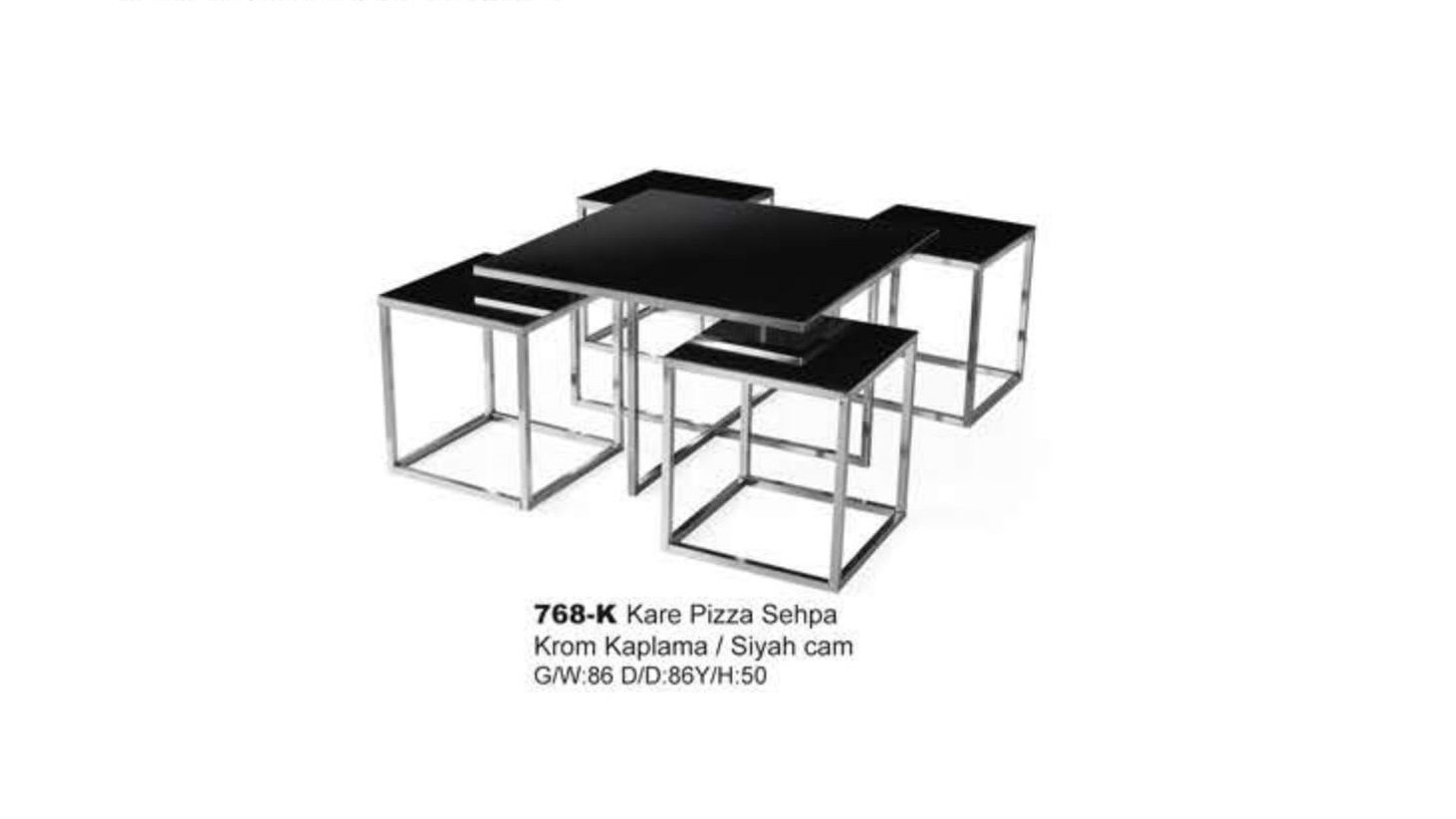 Square Pizza Center Table Chrome Plated Black Glass