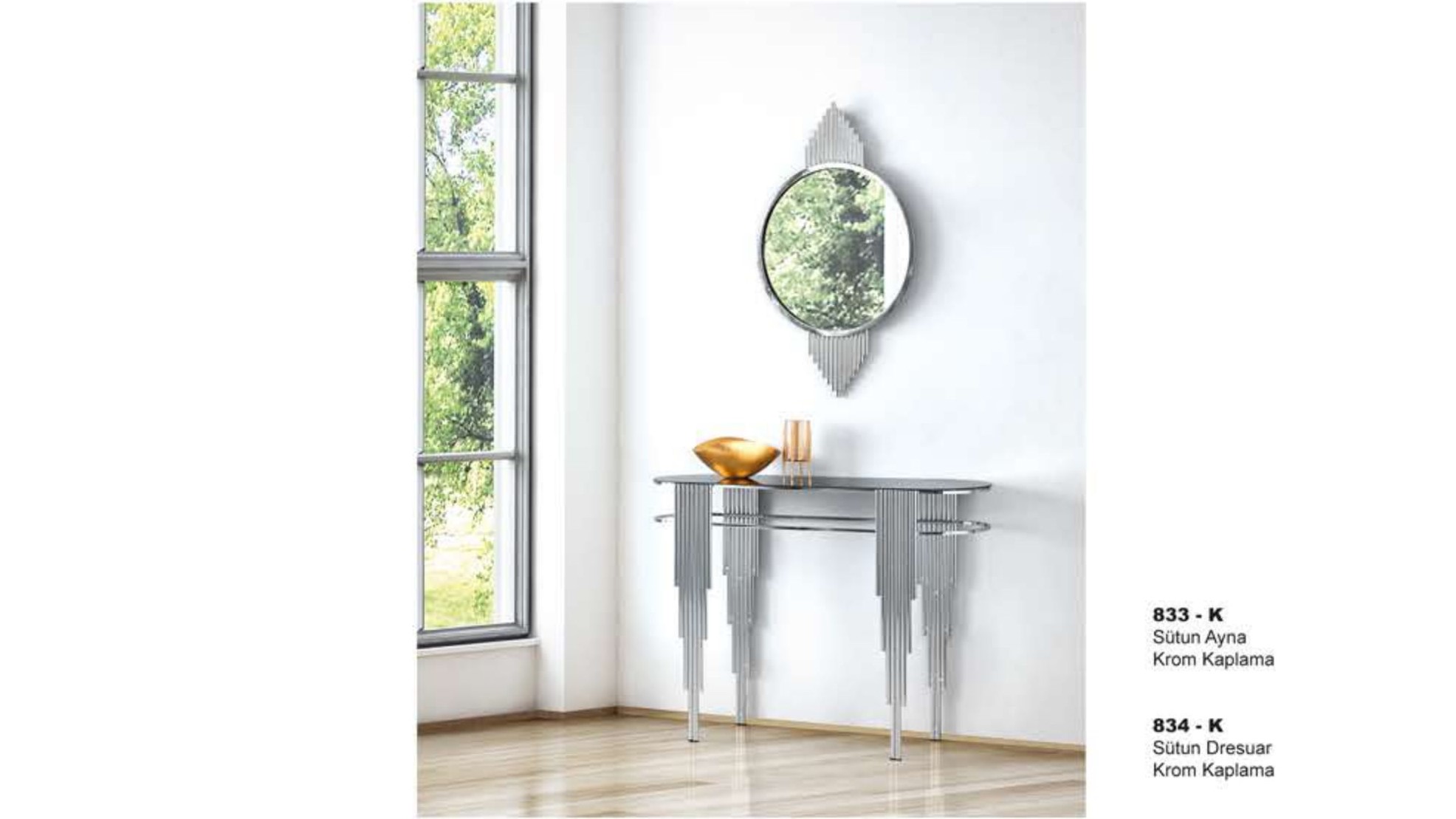 Sutun Dresser and Mirror Chrome Plated 110 cm