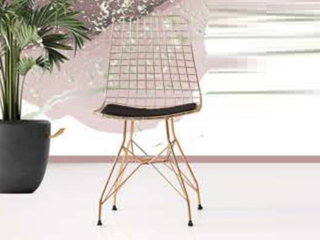 Wire Chair Gold Kaplama Black Leather
