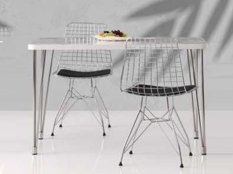 Aras Table (Metal Leg) White Marble 120x70 cm 