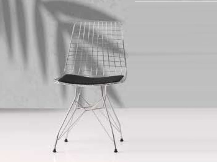 Wire Chair Krom Kaplama Black Leather