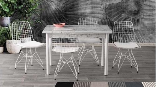 Smart Table (Metal Leg) White Marble 110x70 cm and Belgin Chair